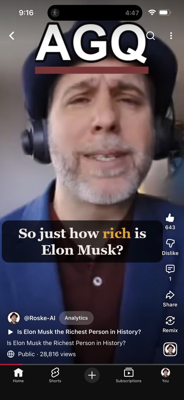 A YouTube Short from the Roske-AI channel titled So just how rich is Elon Musk?