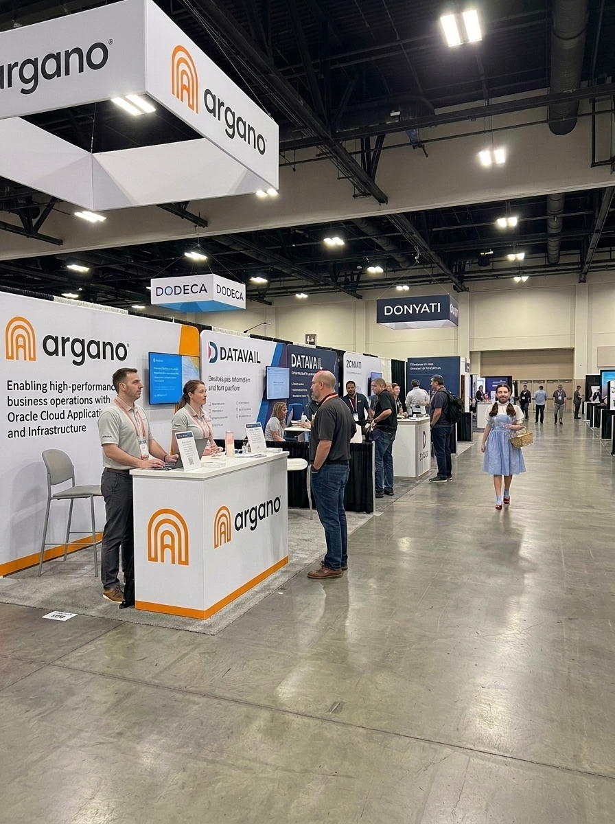 Day-two exhibit hall, fully open for business. Edward, who once worked a Kscope booth for sixteen straight hours without sitting down, is by his own statement in Puerto Rico.