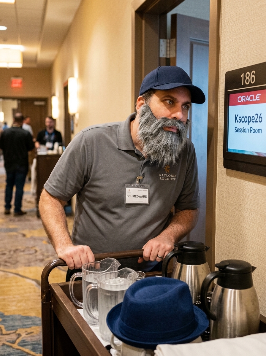 The AI-in-EPM keynote draws the largest crowd of the week. Edward, who delivered this exact slot in 2023, is at home in San Juan working through a quarterly.